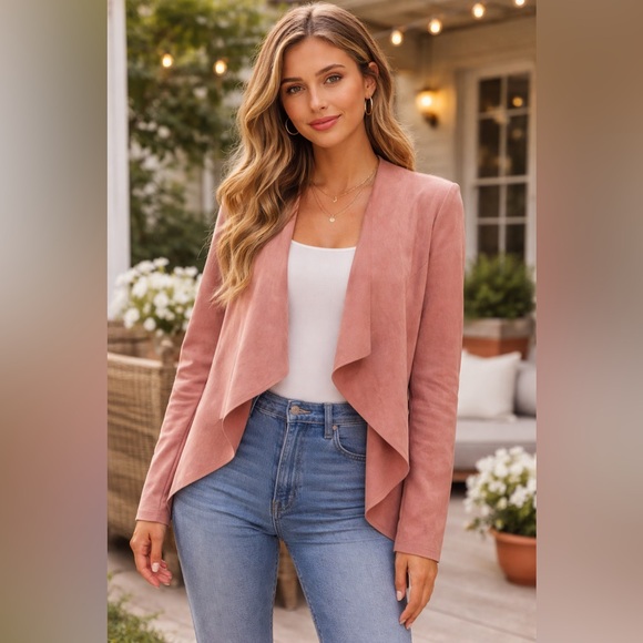 Kut from the Kloth Jackets & Blazers - Kut from the Kloth Dusty Rose Draped Open-Front light weight Suede Jacket